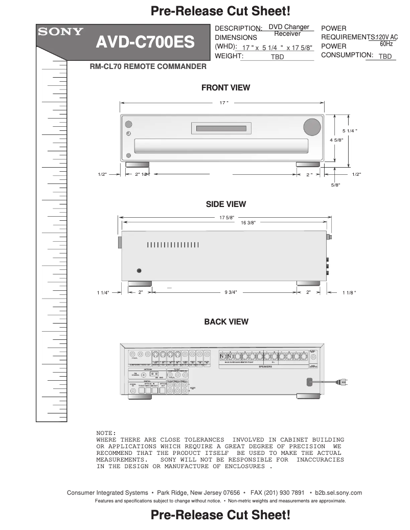 Page 1 of the manual Installation Guide Sony AVD-C700ES