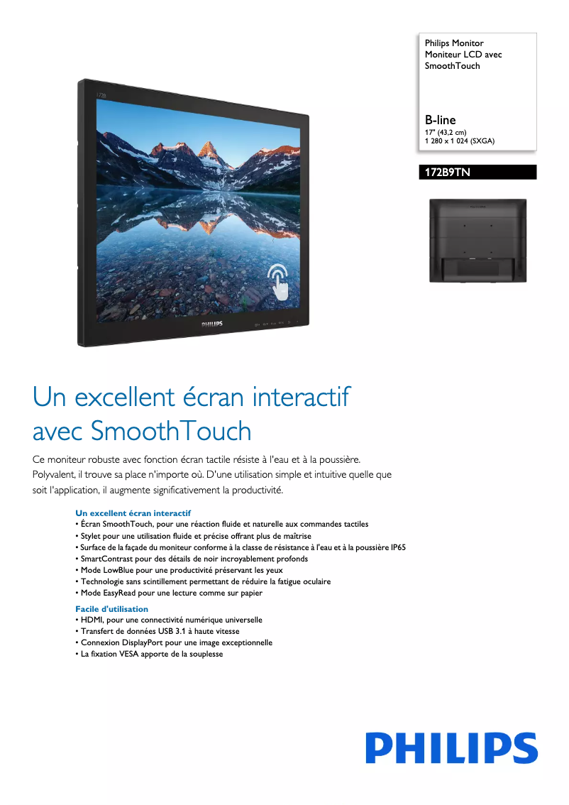 Page 1 of the manual Technical Sheet Philips B Line 172B9TN