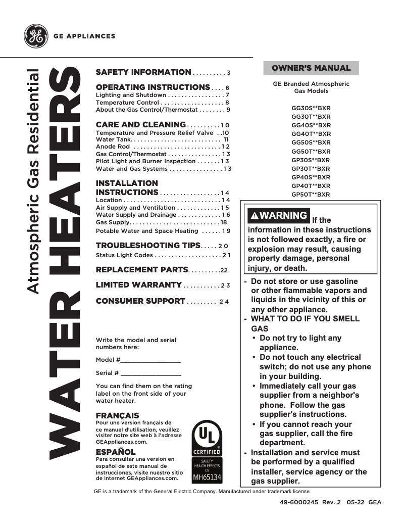 Page 1 of the manual Use and Maintenance Manual GE GP40T10BXR