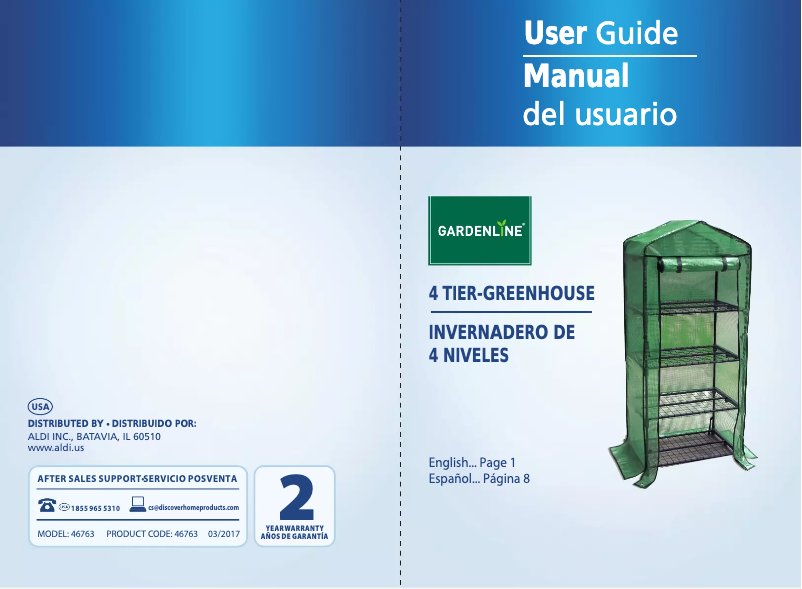 First page image of the manual for 4-Tier Greenhouse 46763