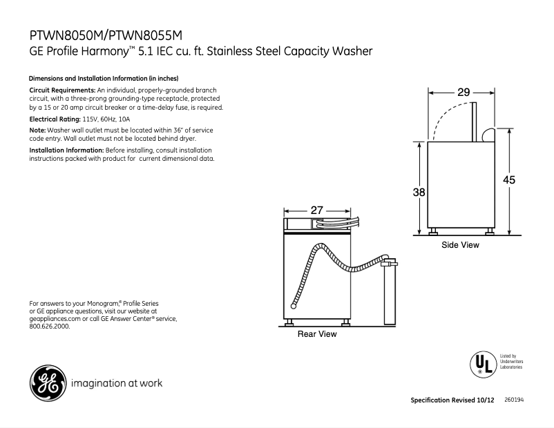 First page image of the manual for Harmony PTWN8050MWW