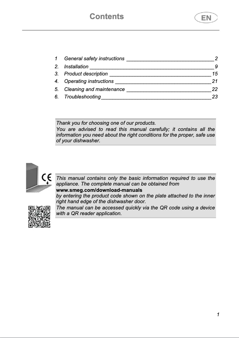 Page 1 of the manual Brochure Smeg PL364CN