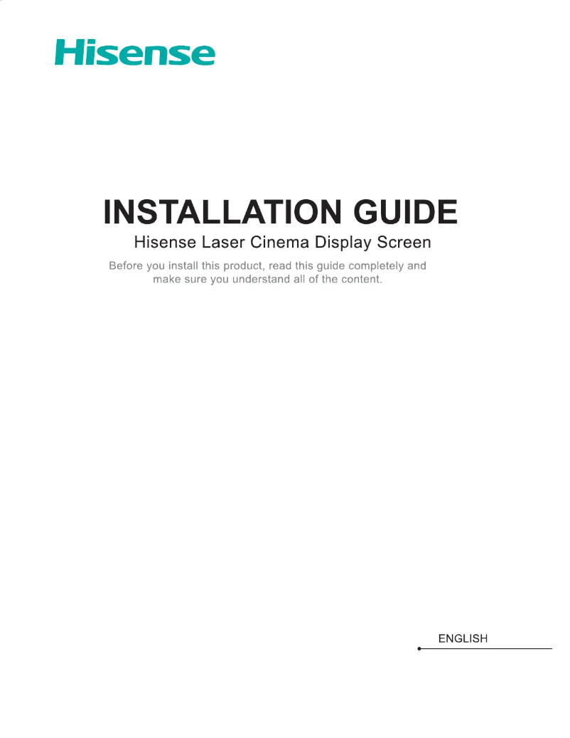 Page 1 of the manual Installation Guide Hisense 100L9G-DLT100B