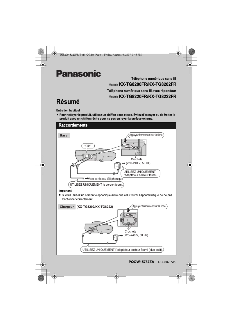 Page 1 of the manual User Manual Panasonic KX-TG8220FR