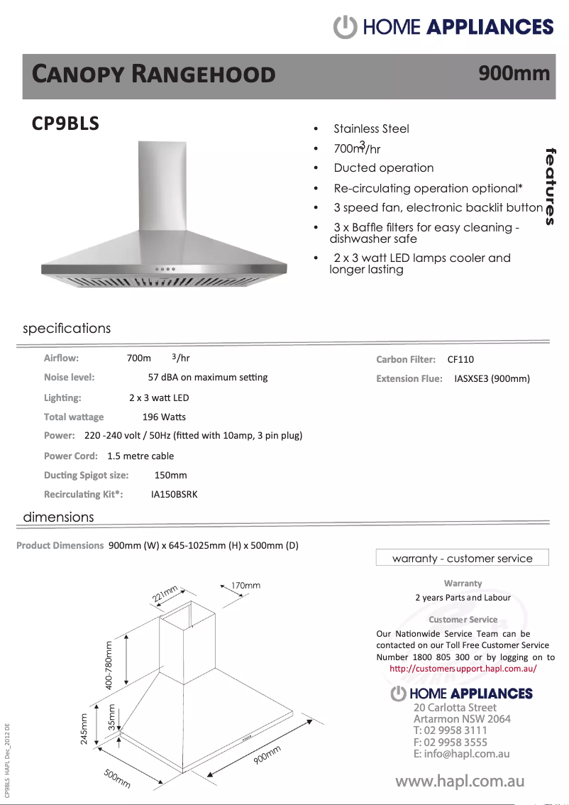 First page image of the manual for CP9BLS