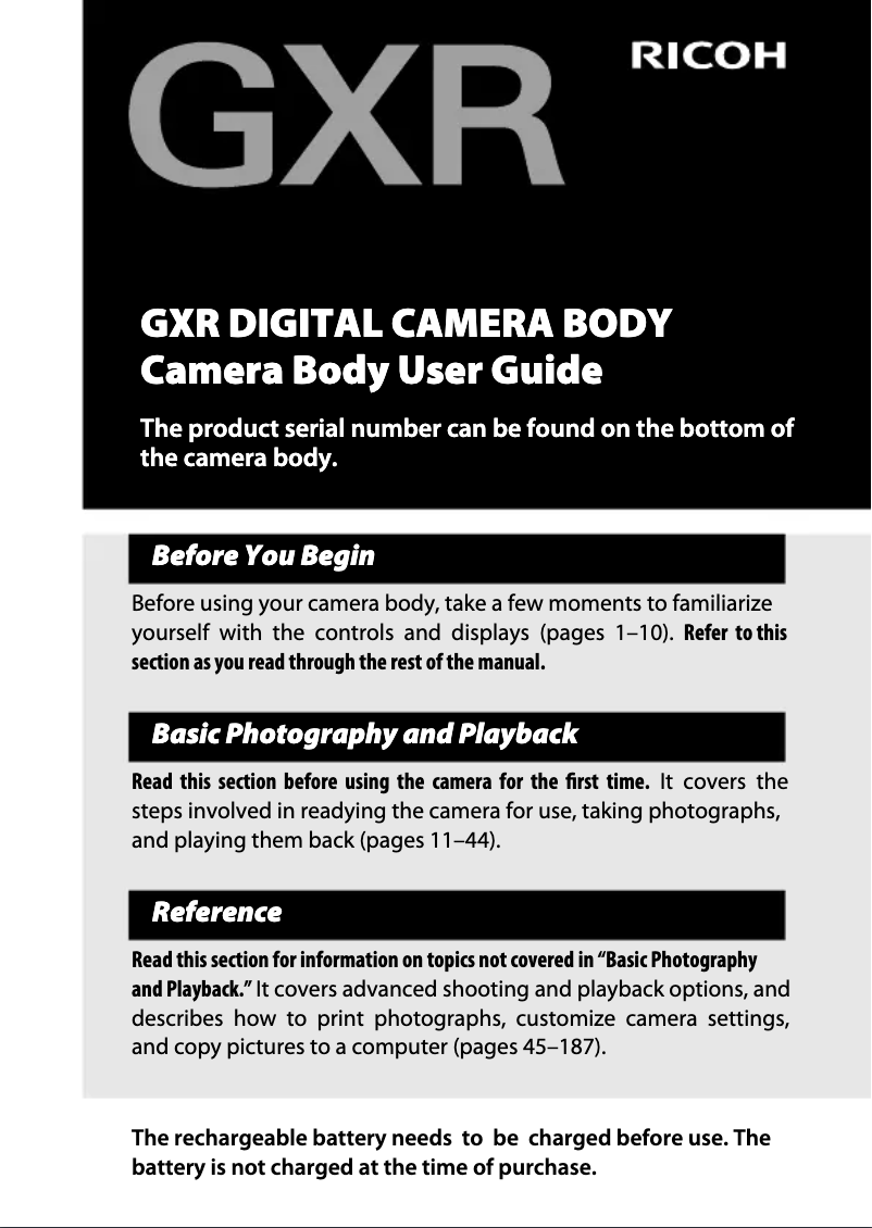 Page 1 of the manual User Manual Ricoh GXR