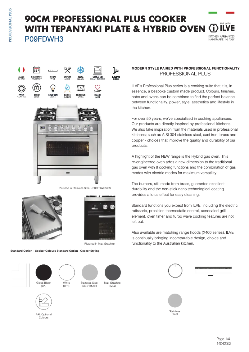 Page 1 of the manual Technical Sheet Ilve P09FDWH3SS