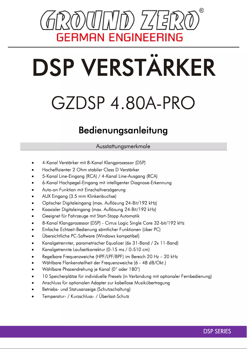 First page image of the manual for GZDSP 4.80A-PRO