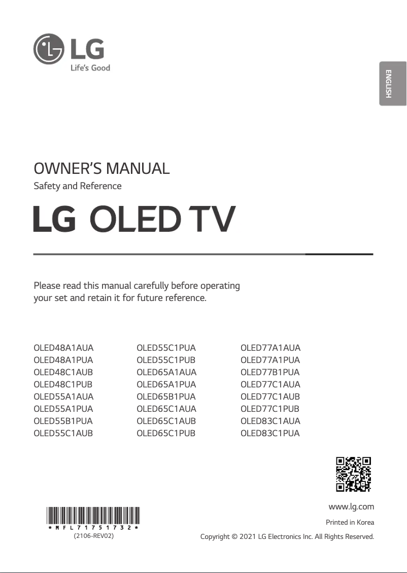 First page image of the manual for OLED83C1PUA