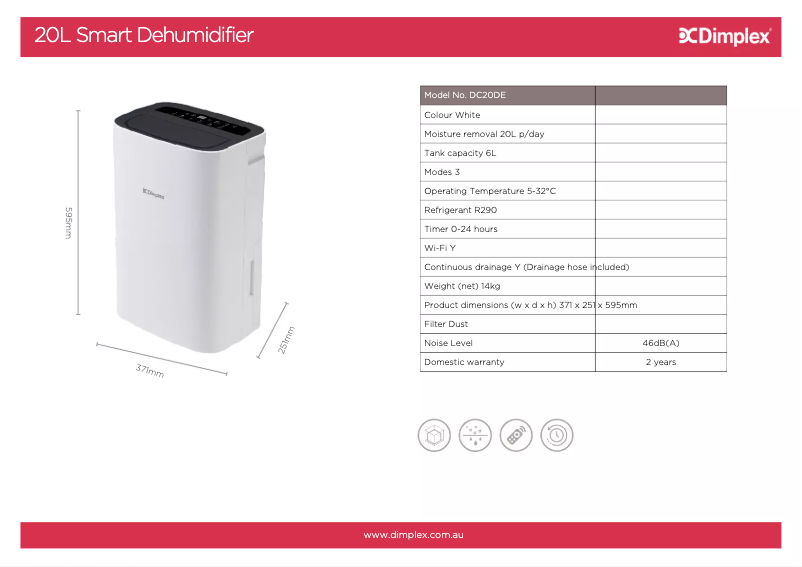 Page 1 of the manual Technical Sheet Dimplex DC20DE