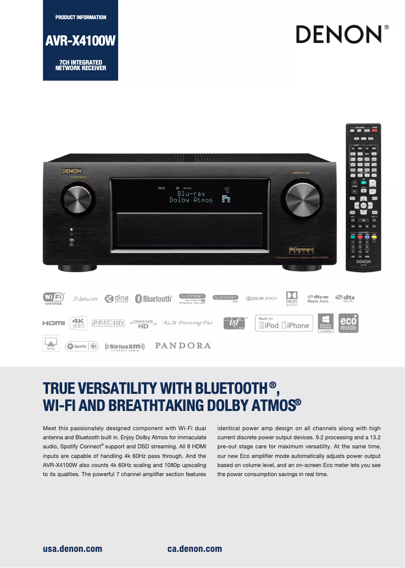 First page image of the manual for AVR-X4100W