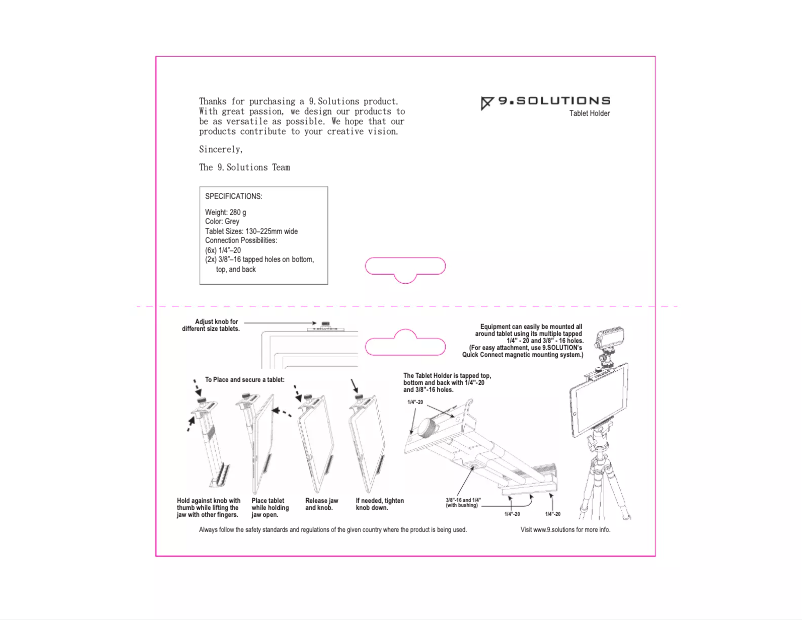 First page image of the manual for Tablet Holder
