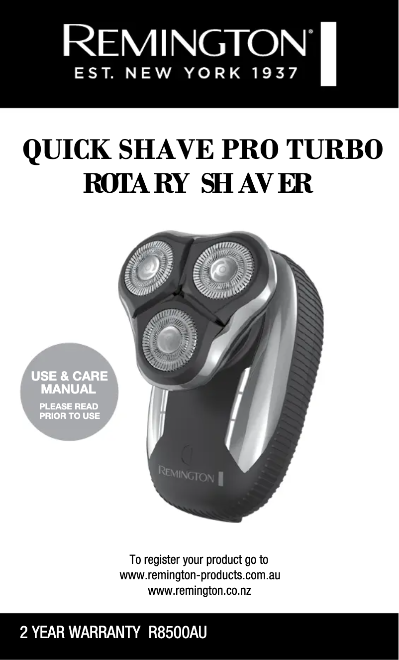Page 1 of the manual User Manual Remington Quick Shave Pro R8500AU