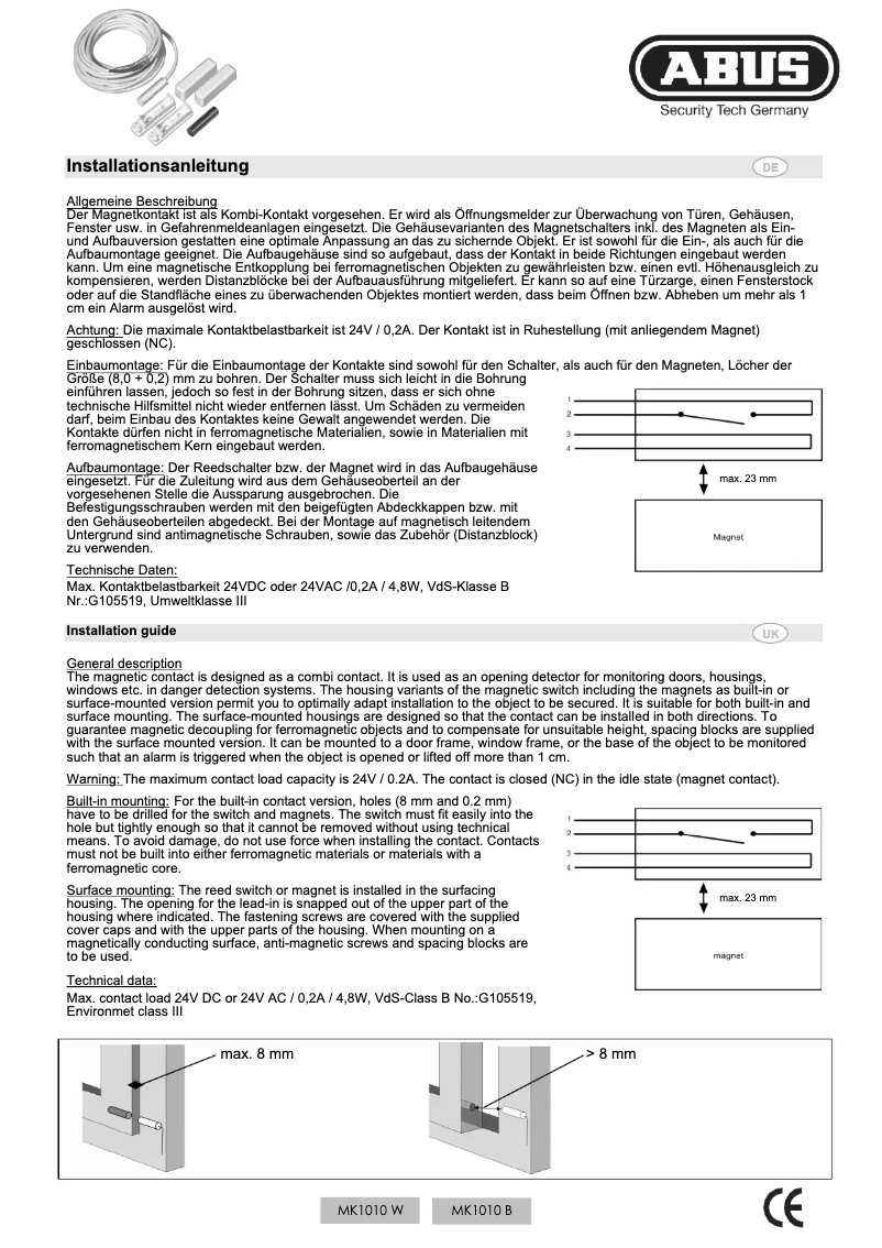 Page 1 of the manual Instruction Manual Abus MK1010B