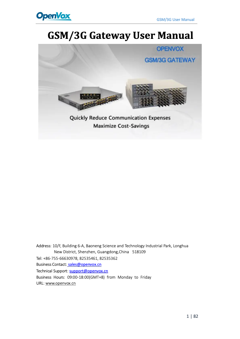 Page 1 of the manual User Manual OpenVox WGW1002G