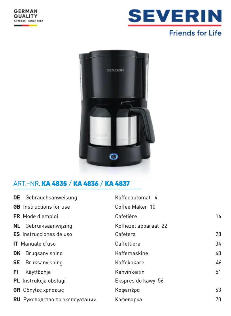 First page image of the manual for KA 4837