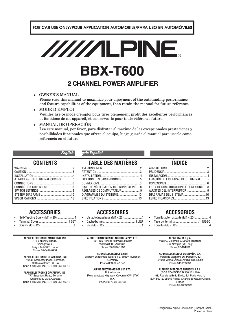 First page image of the manual for BBX-T600