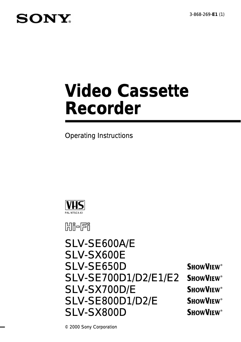 Page 1 of the manual User Manual Sony SLV-SE600
