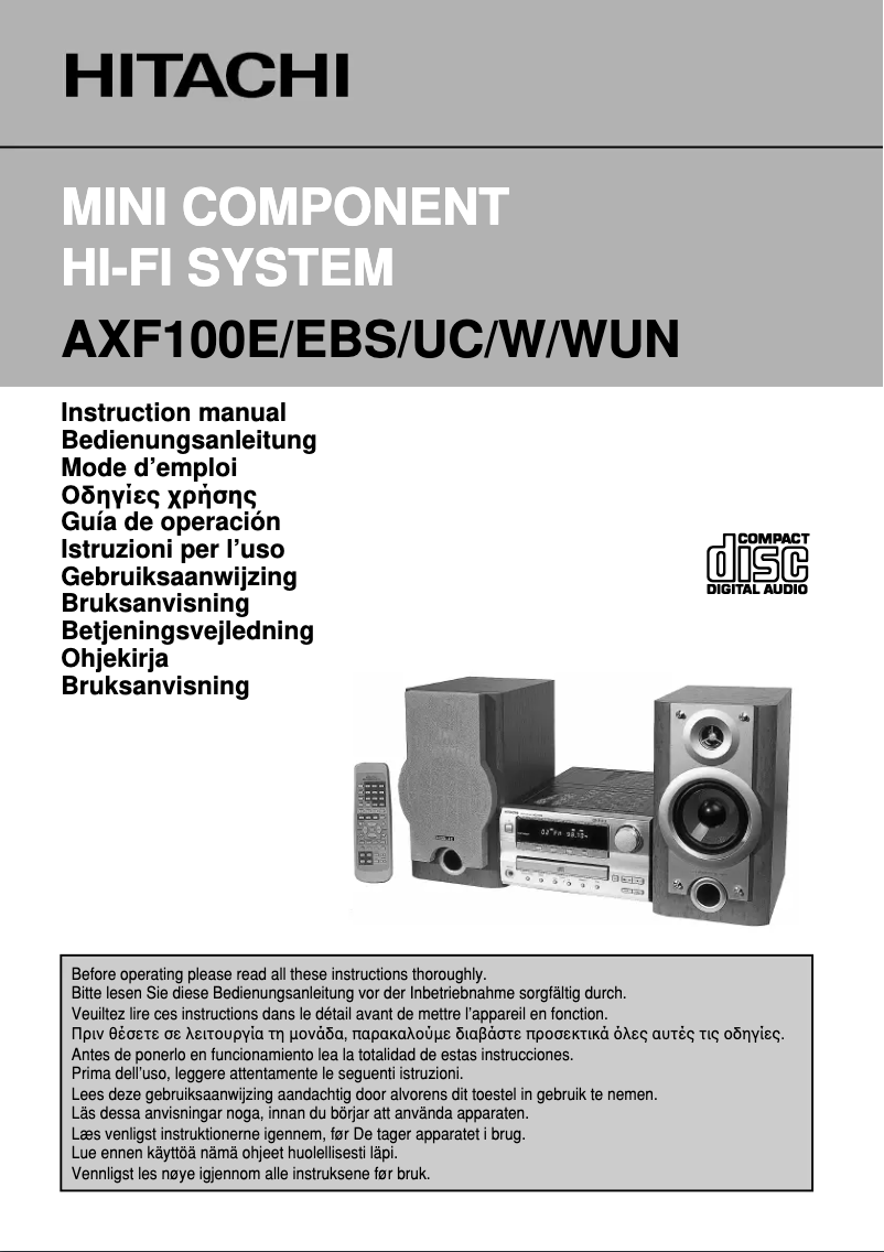 First page image of the manual for AXF100EBS