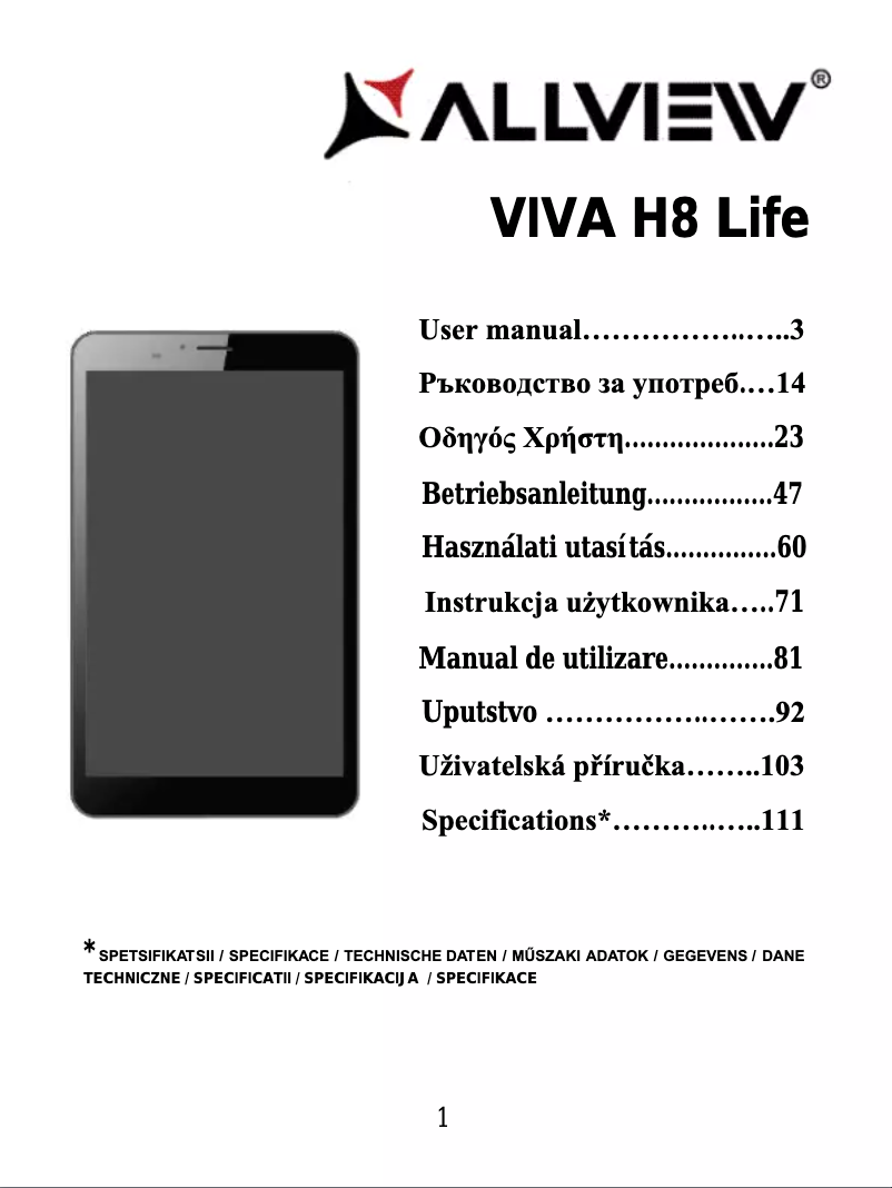 Page 1 of the manual User Manual Allview Viva H8 Life