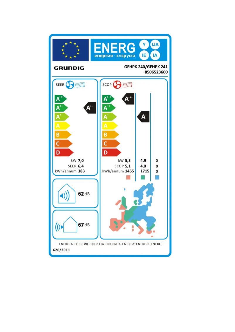 Page 1 of the manual Energy Label Grundig GEHPK 240 / GEHPK 241