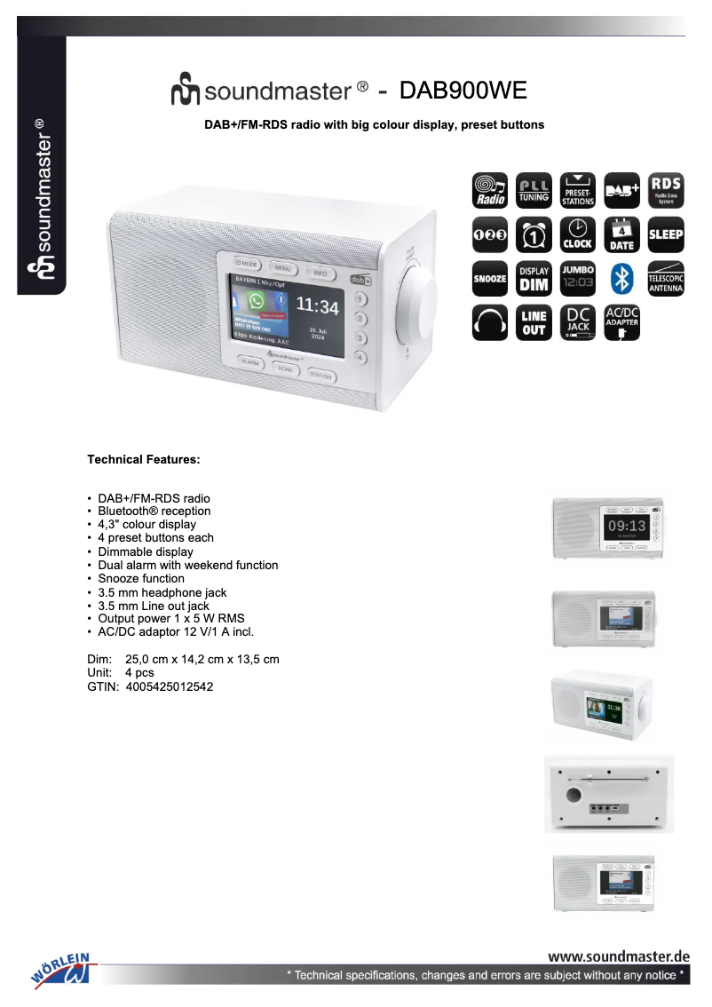 Page 1 of the manual Technical Sheet Soundmaster DAB900