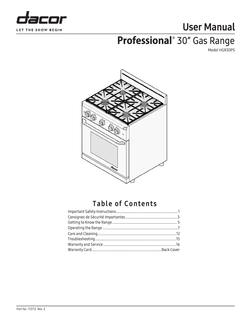 First page image of the manual for HGR30PS/NG
