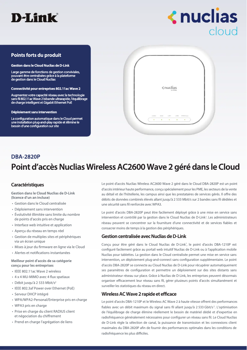 Page 1 of the manual Technical Sheet D-Link DBA-2820P