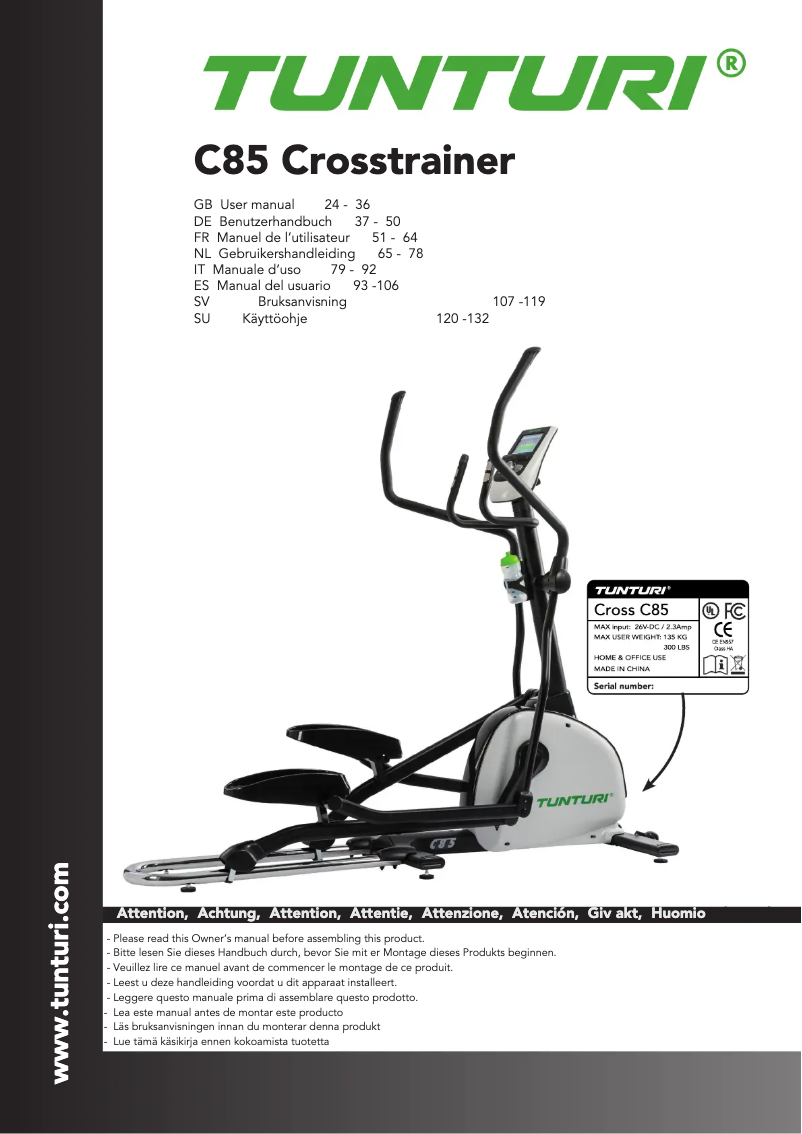 Page 1 of the manual User Manual Tunturi Cross C85