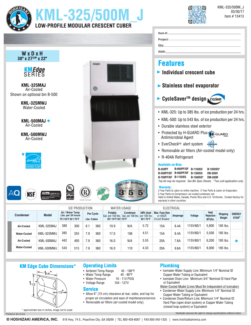 First page image of the manual for KML-325MWJ