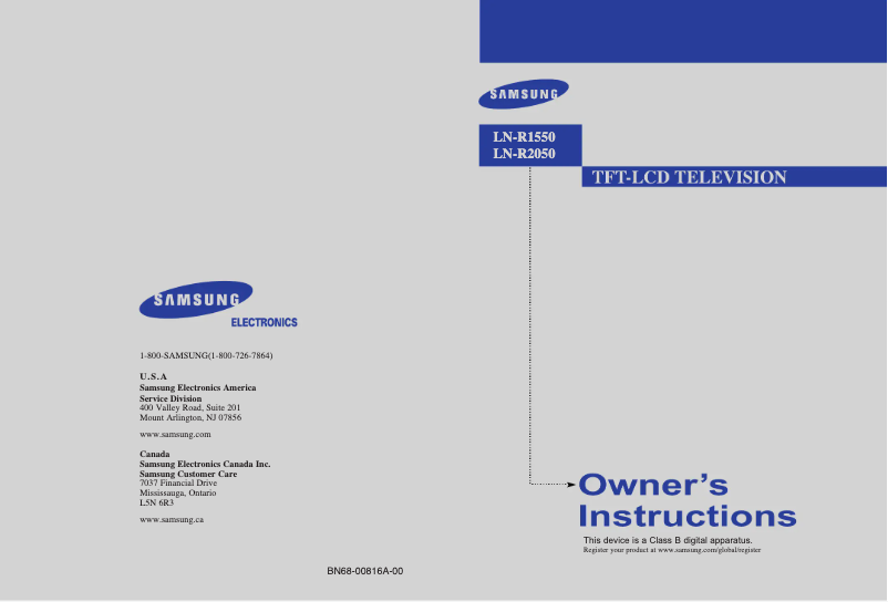 Page 1 of the manual User Manual Samsung LN-R1550