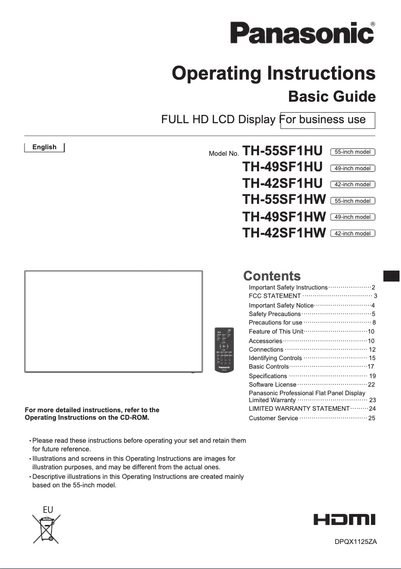 Page 1 of the manual User Manual Panasonic TH-49SF1HW