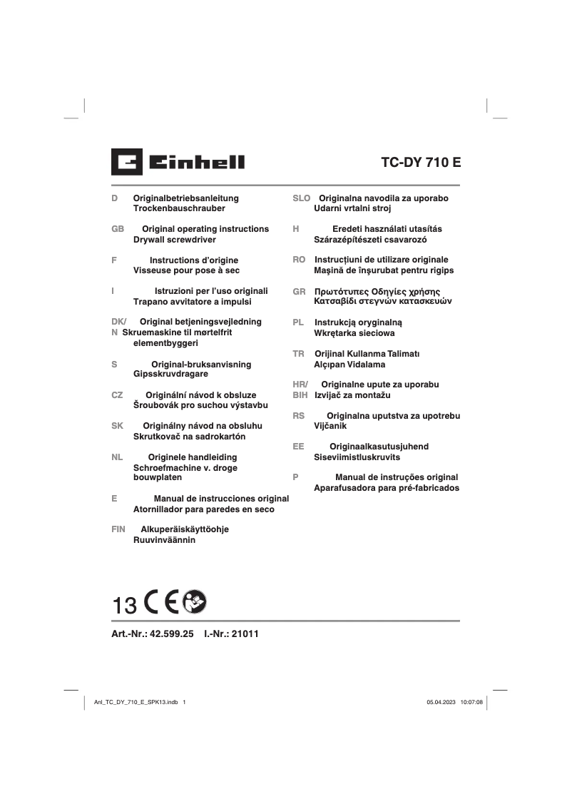 Page 1 of the manual User Manual Einhell TC-DY 710 E