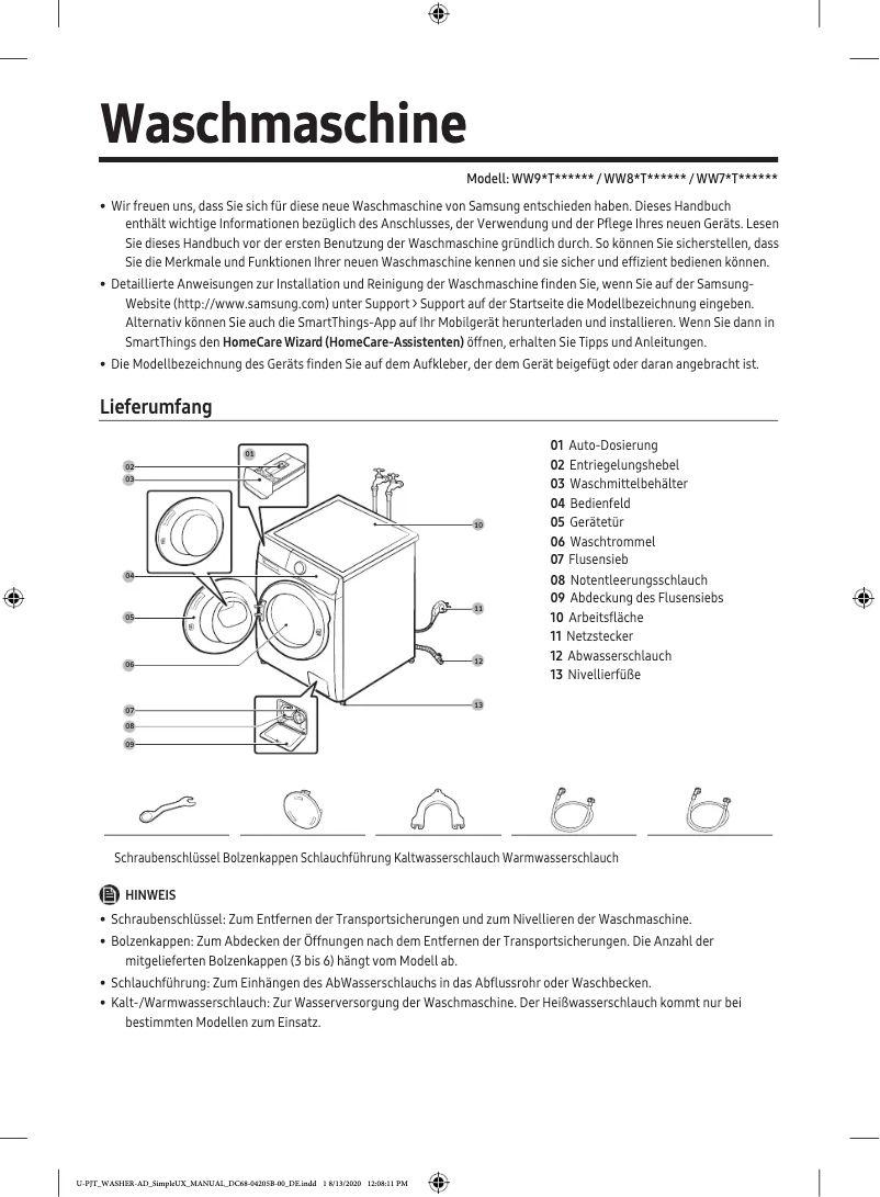 Page 1 of the manual User Manual Samsung WW70T554ATT