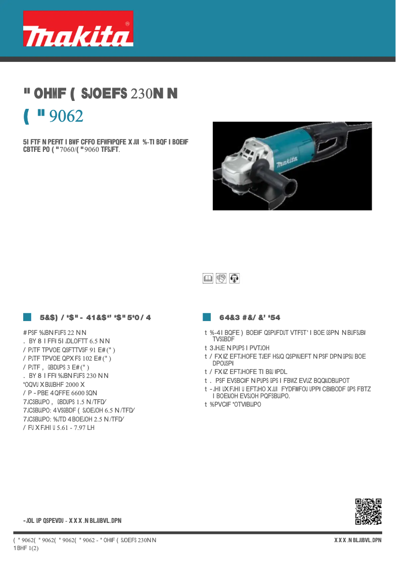 Page 1 of the manual Technical Sheet Makita GA9062