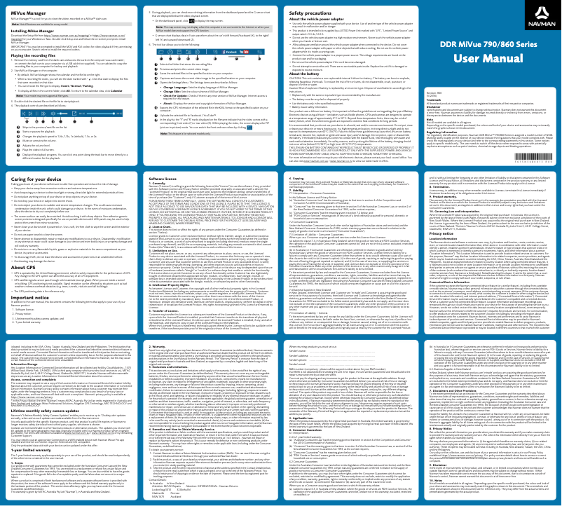 First page image of the manual for MiVue 790