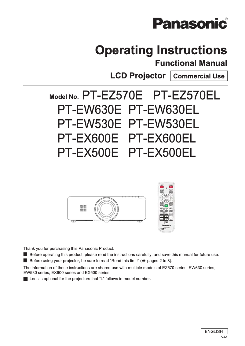 Page 1 of the manual User Manual Panasonic PT-EX500E
