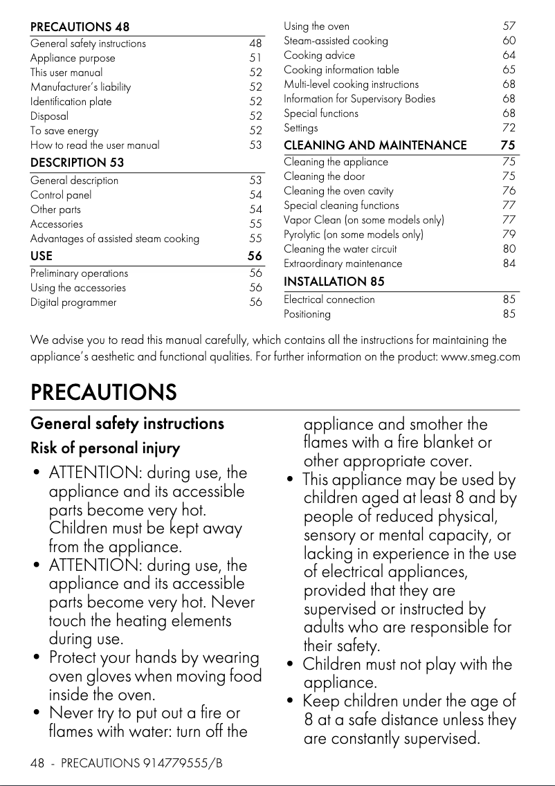Page 1 of the manual Instruction Manual Smeg SOP6101S2S
