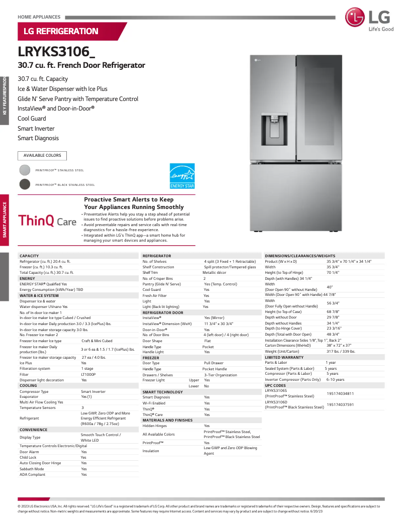 First page image of the manual for LRYKS3106S
