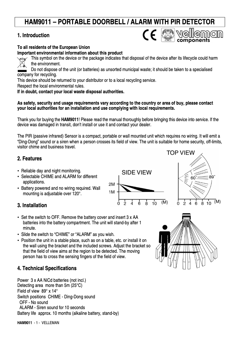 First page image of the manual for HAM9011
