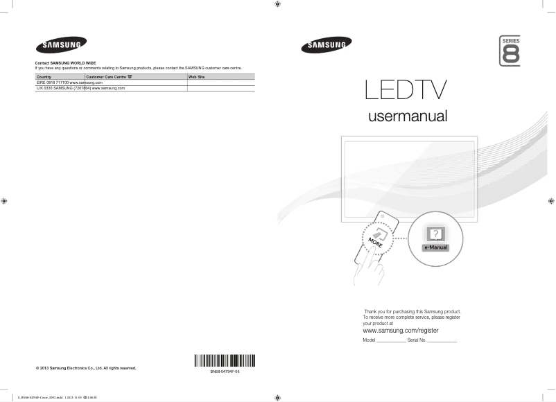 Page 1 of the manual User Manual Samsung UE55F8000ST