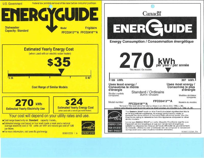 Page 1 of the manual Energy Label Frigidaire FFCD2418US