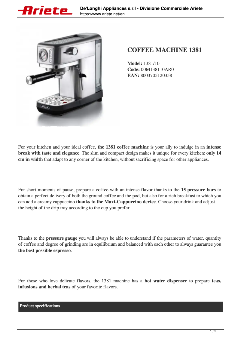 First page image of the manual for 1381