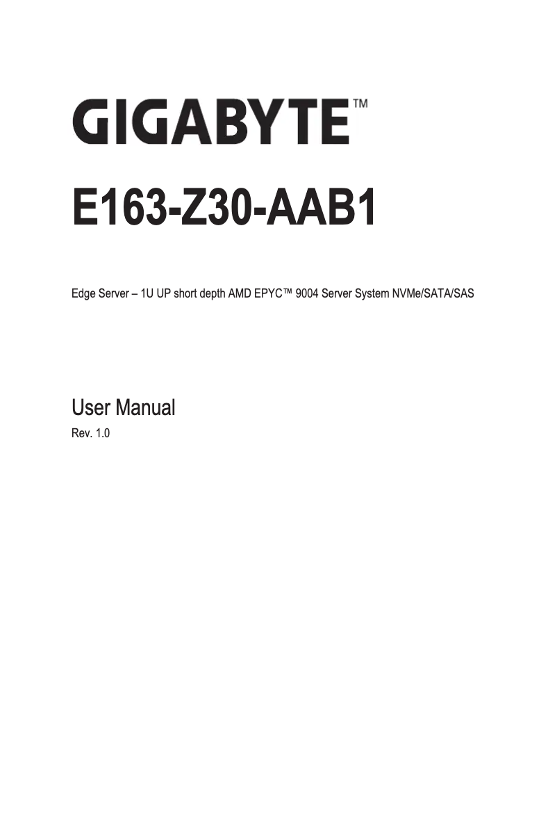 Page 1 of the manual User Manual Gigabyte E163-Z30