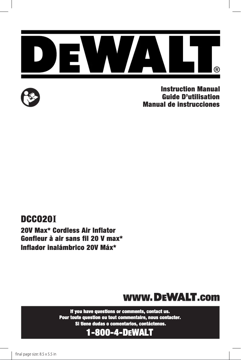 Page 1 of the manual User Manual DeWalt DCC020I