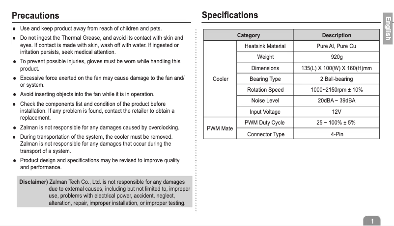 Page 1 de la notice Manuel utilisateur Zalman CNPS10X Extreme
