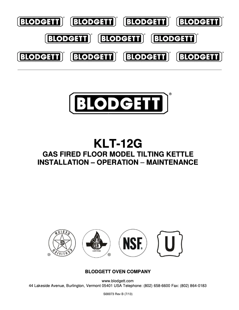 Page 1 of the manual User Manual Blodgett KLT-12G