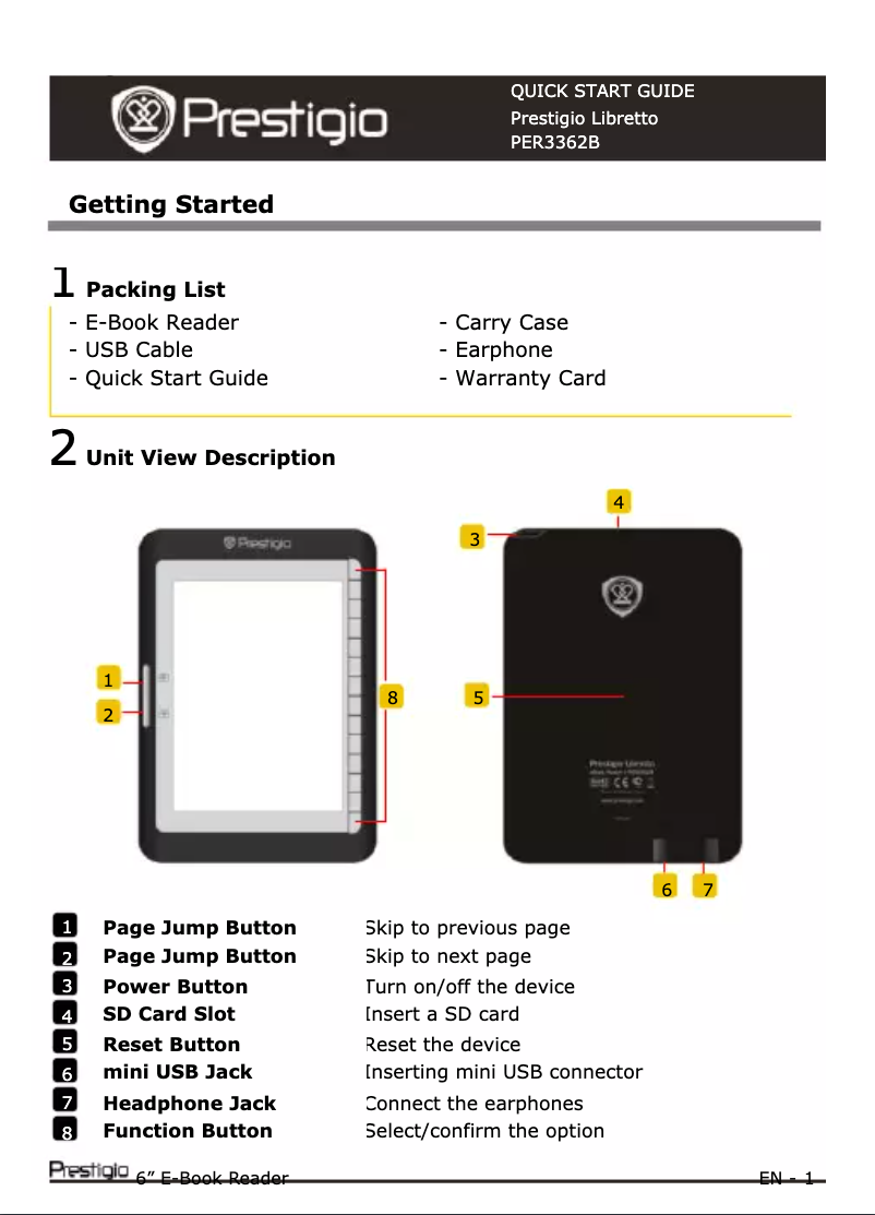 Page 1 of the manual User Manual Prestigio Libretto PER3362B