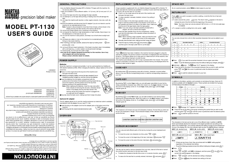 First page image of the manual for P-Touch 1130