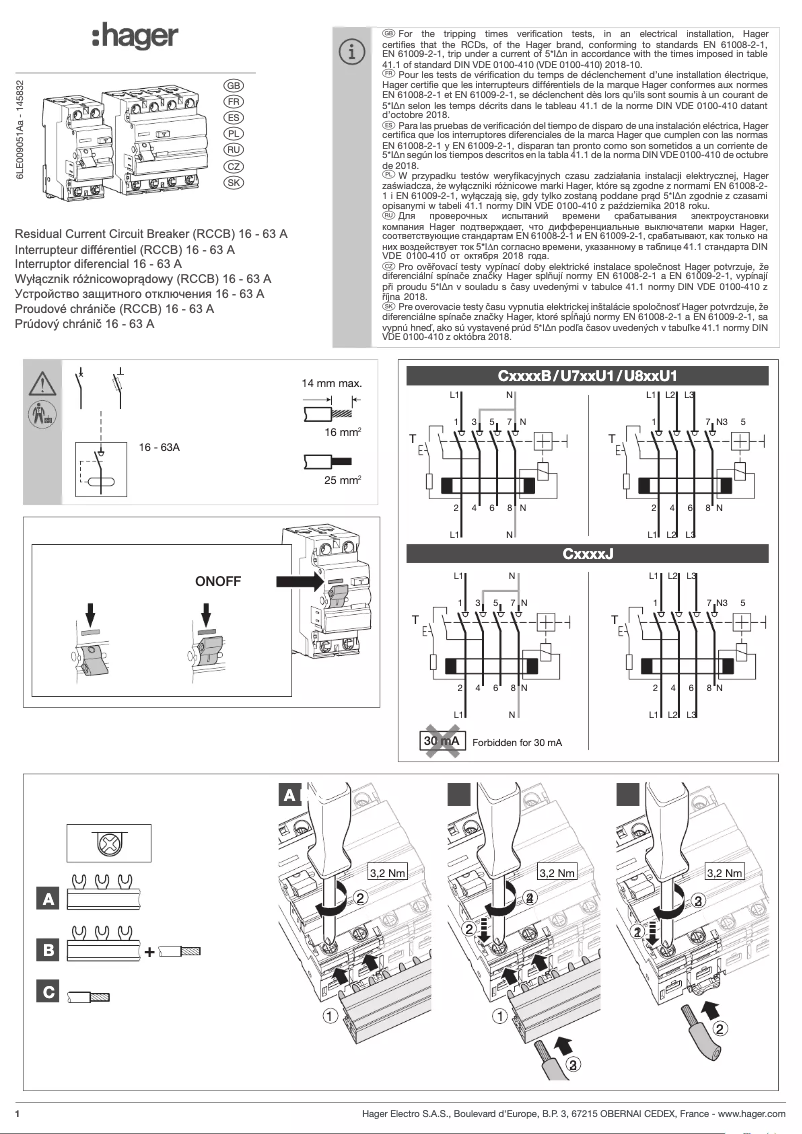 Page 1 of the manual User Manual Hager CDA425J